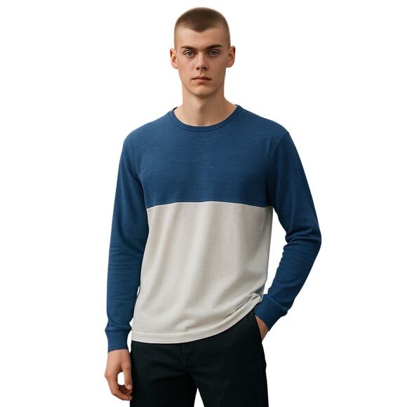 SCOTCH & SODA Men’s linen blend blue and white colorblock crewneck top